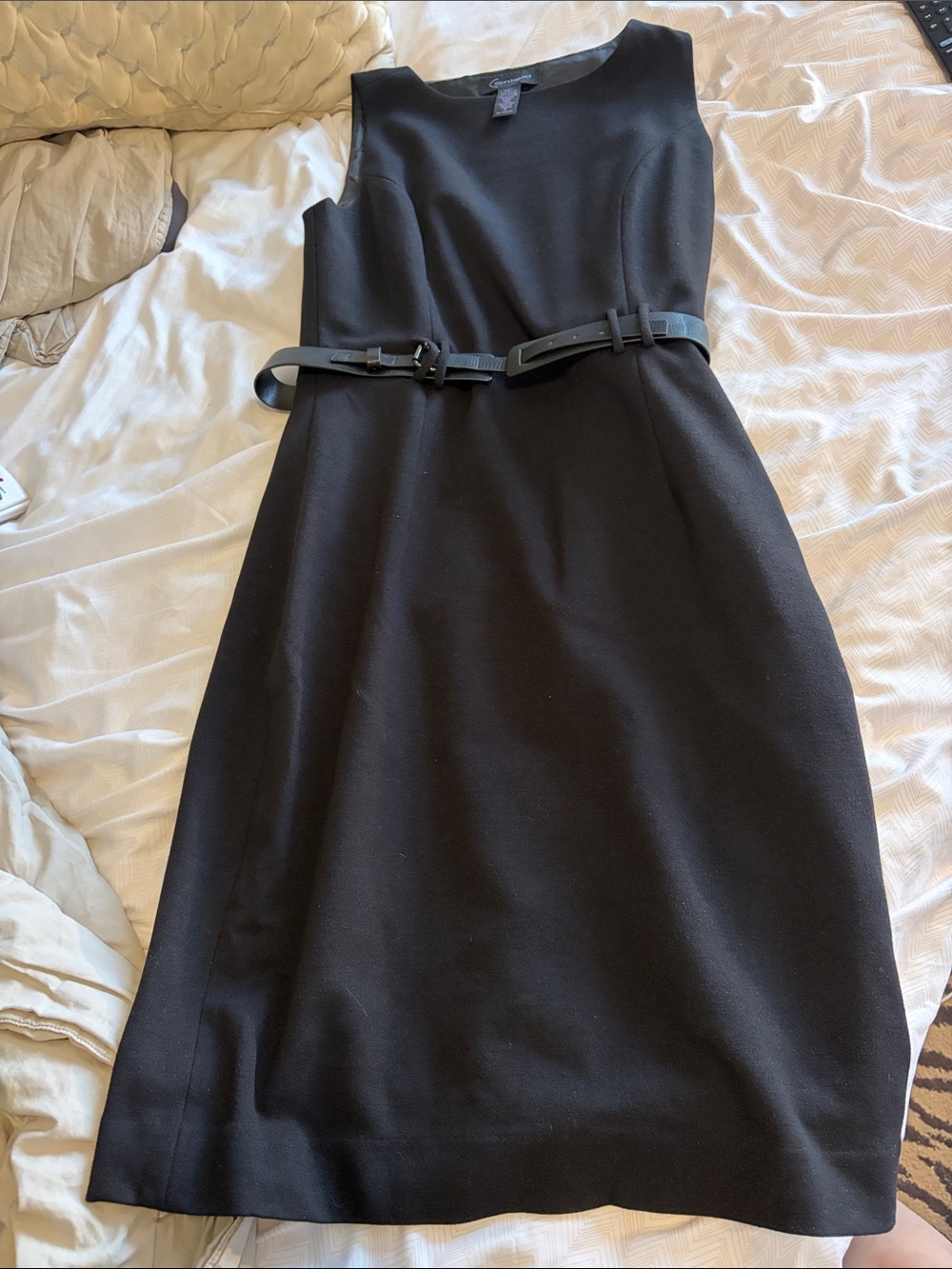Context Black Sleeveless Sheath Dress with Belt - 2